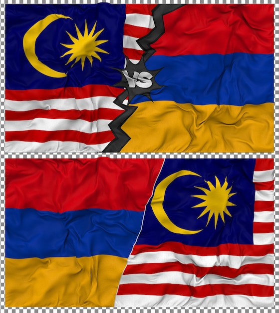 Armenia contra Malasia Media bandera combinada con textura 3D de la tela de la bandera