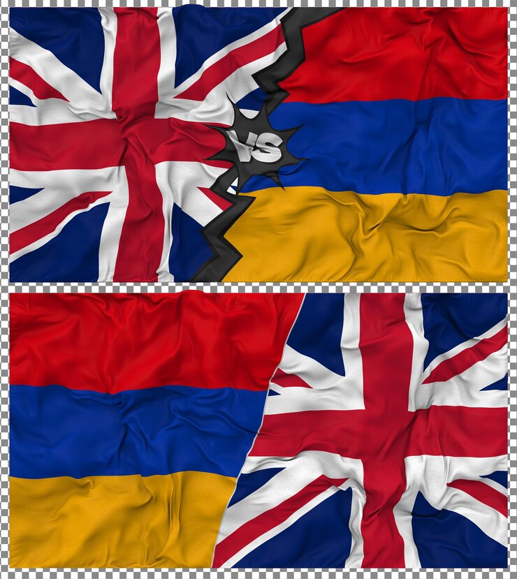 PSD armênia versus reino unido meia bandeira combinada textura 3d de bump cloth