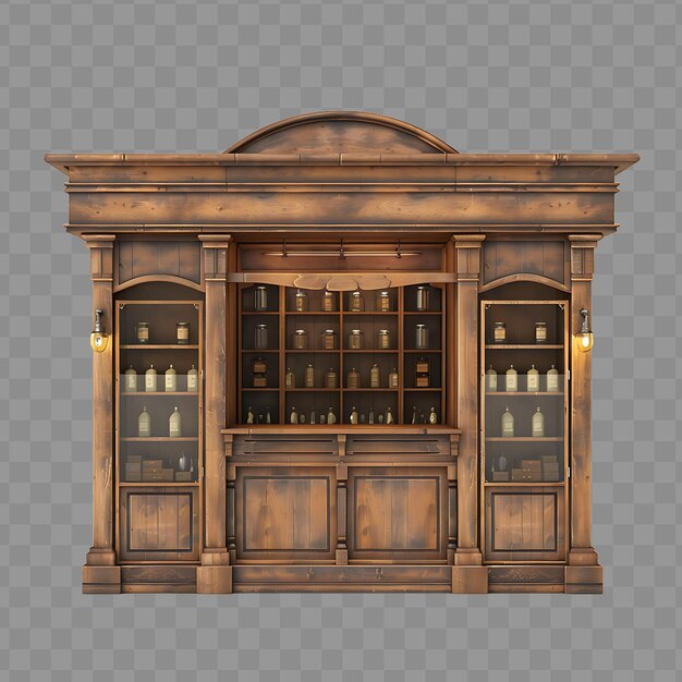 PSD une armoire en bois avec des bouteilles de liqueur dessus