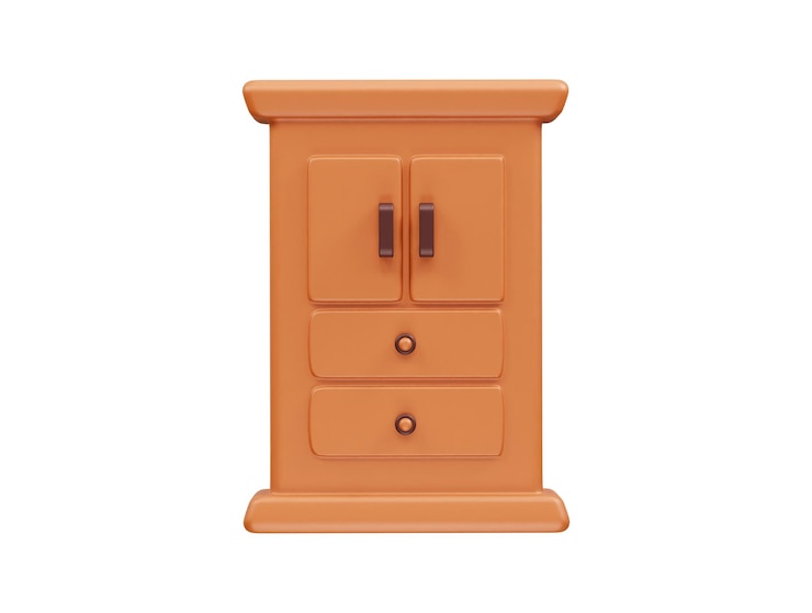 PSD armoire en bois orange avec des tiroirs