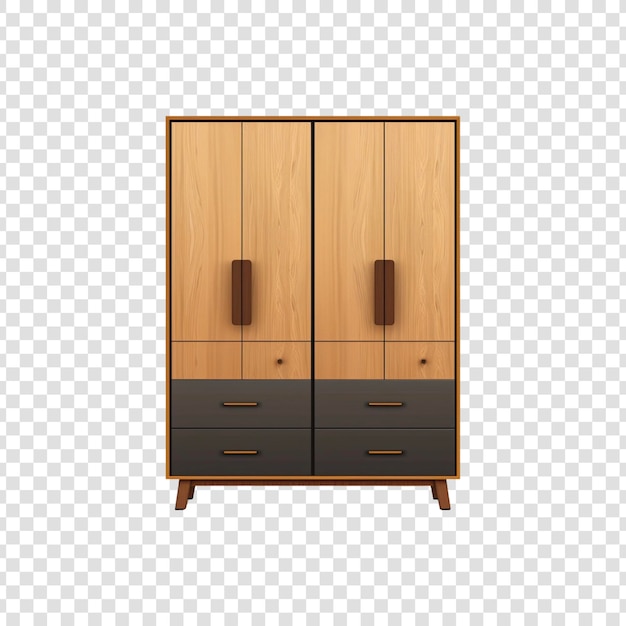 PSD armoire en bois avec des tiroirs sur un fond transparent