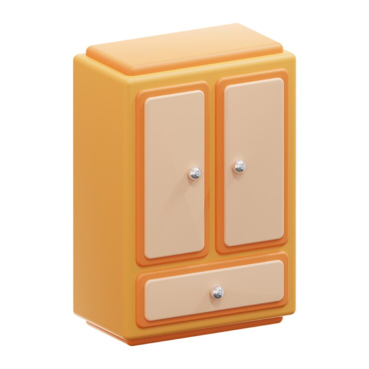 PSD armoire orange de style dessin animé avec deux portes et un tiroir pour le stockage