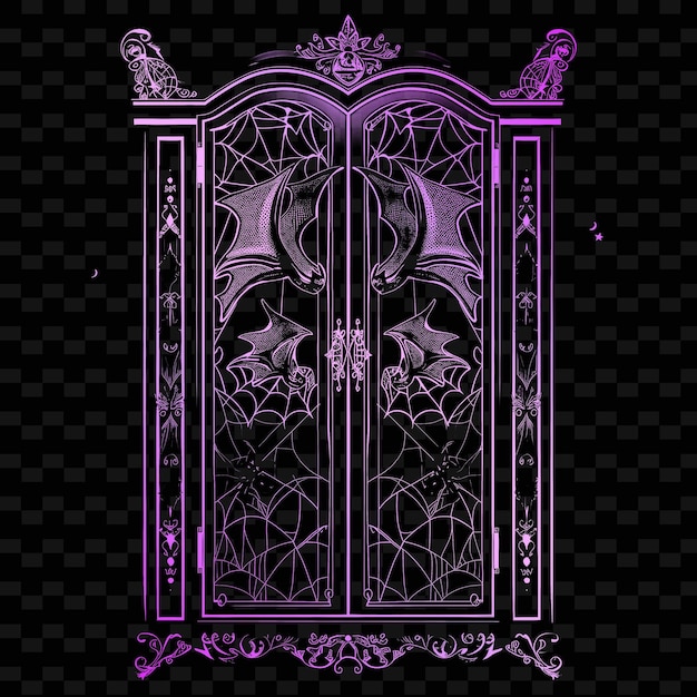 PSD armoire de style gothique avec design de chauve-souris et symboles de toile d'araignée collection de motifs de décoration d'illustration