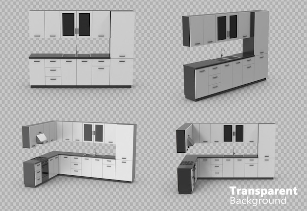 armoires de cuisine sur un fond transparent
