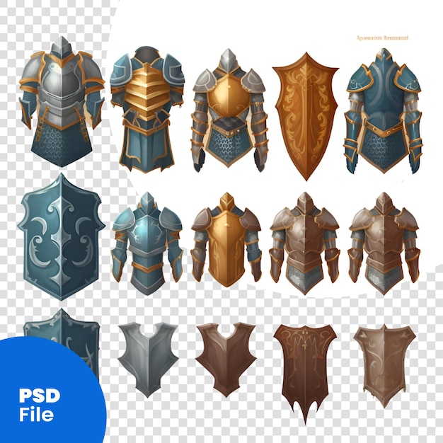 PSD armure médiévale ensemble d'armure médiévale pour la bataille modèle psd d'illustration vectorielle