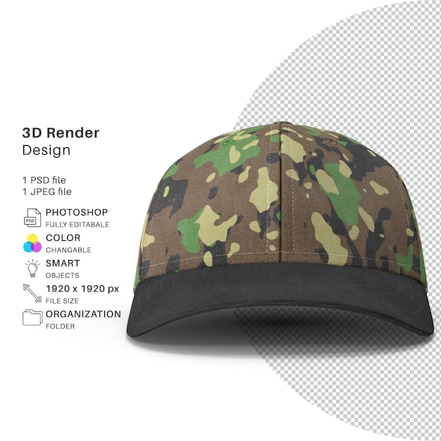 Army cap modelado 3d archivo psd gorra militar realista