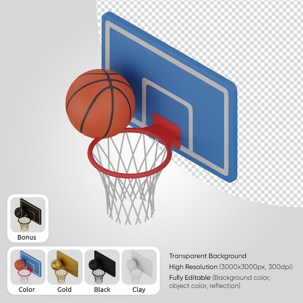 Aro de baloncesto 3d con pelota