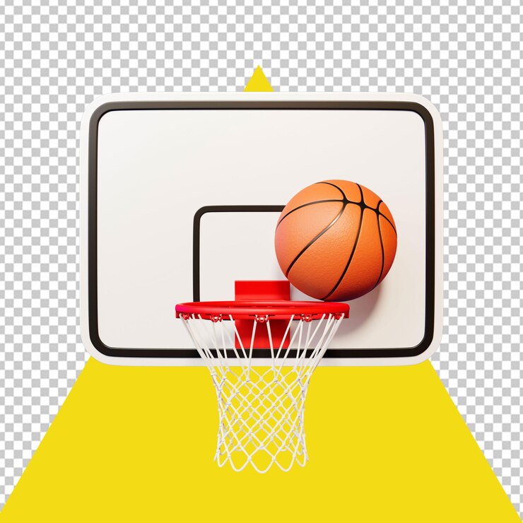 El aro de baloncesto PSD se muestra en amarillo con fondo transparente.