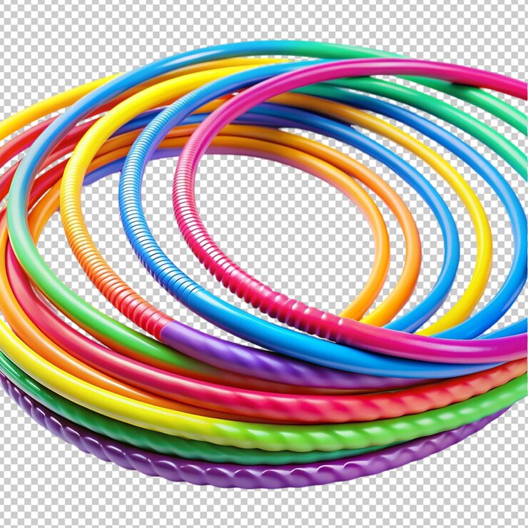 PSD aros de hula de plástico de colores sobre un fondo transparente