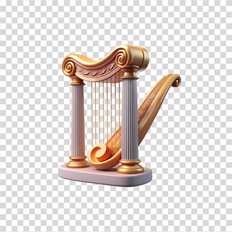PSD arpa dorada con columnas clásicas una representación 3d