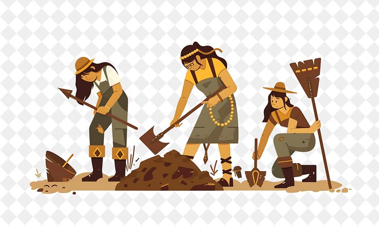 PSD arqueólogo aventureiro com personagens escavando e stu png pessoas no trabalho diário ilustração