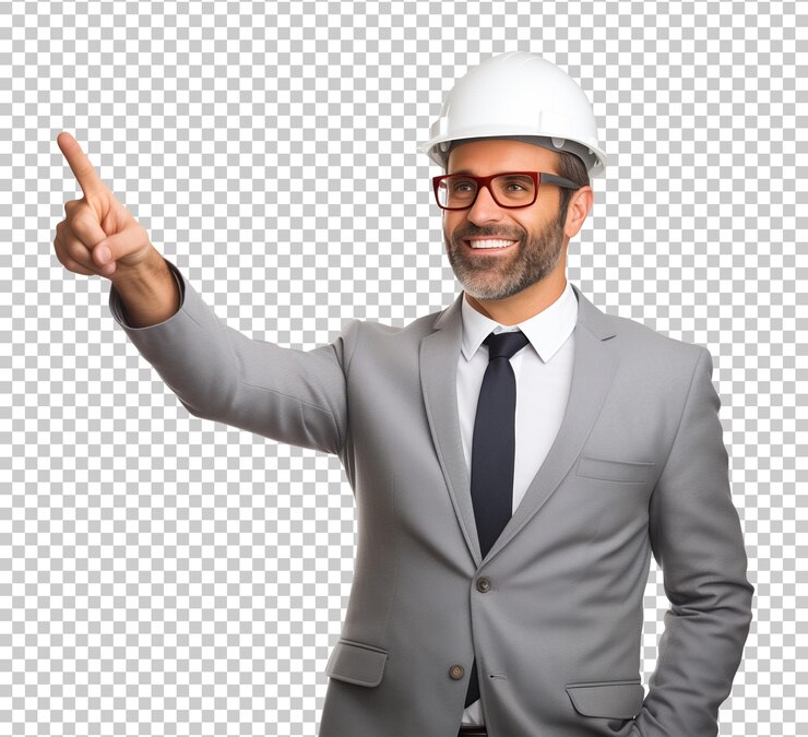 PSD arquitecto señalando algo aislado en un fondo transparente png