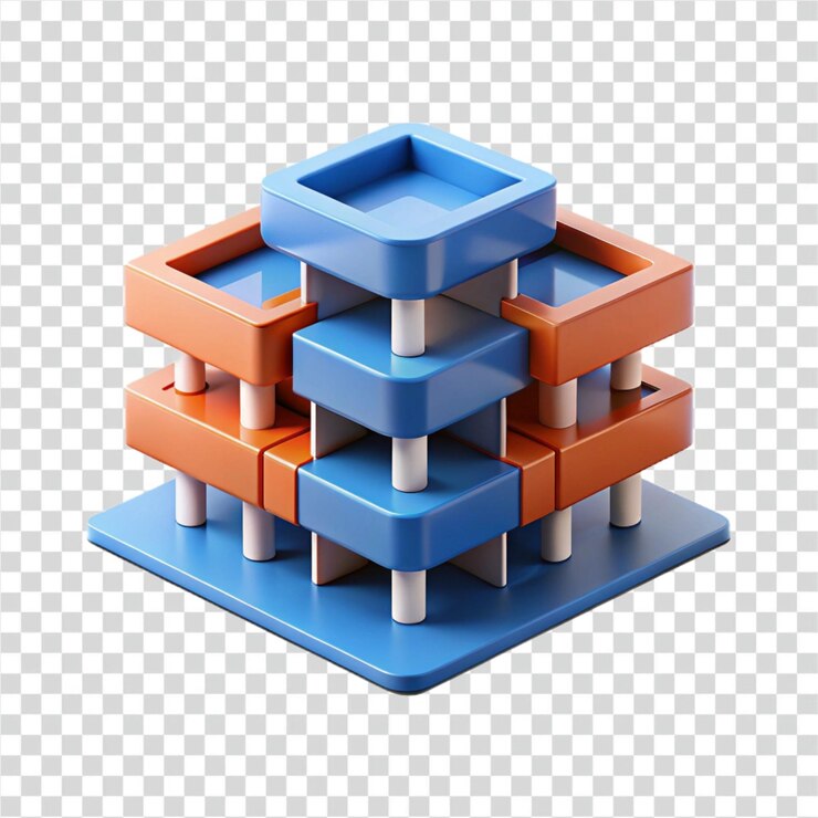 PSD arquitectura de diseño de estructura de bloques de construcción modular y modelo 3d