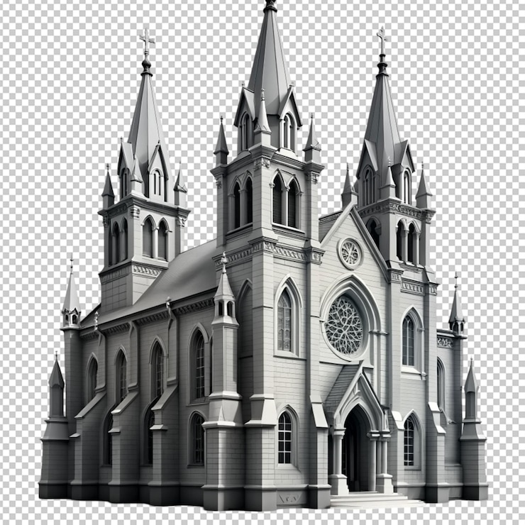 PSD arquitectura gótica edificio de la iglesia monocromático sobre un fondo transparente