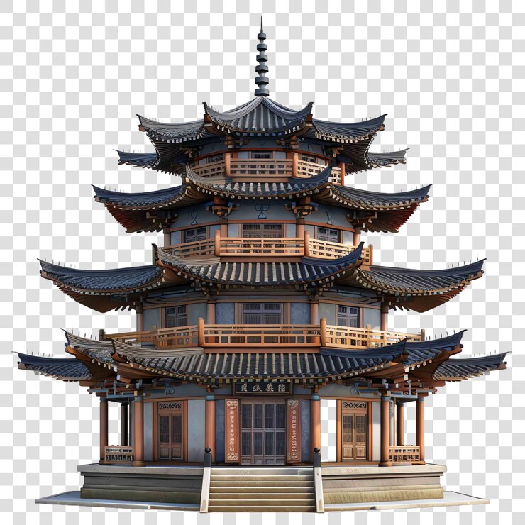 PSD arquitectura del templo antiguo edificio pagoda concepto asiático fondo en fondo transparente