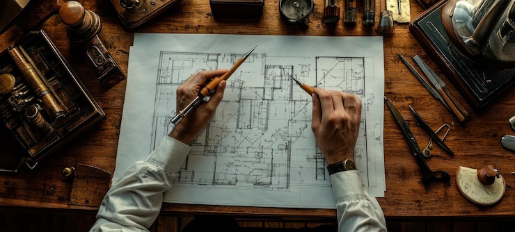 PSD arquitetos desenham um processo de design vintage