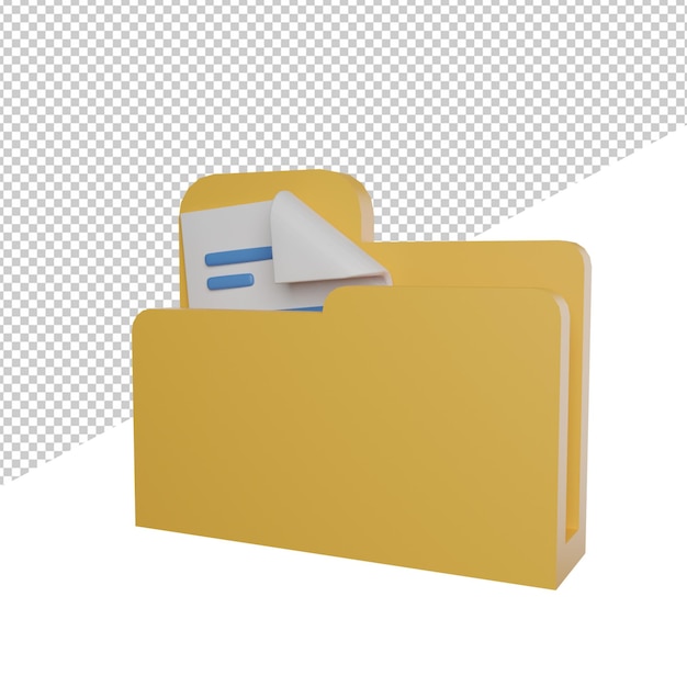 PSD arquivo de documento com vista lateral da pasta ícone de fundo transparente ilustração de renderização 3d