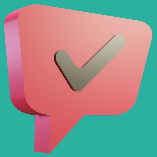 Arquivo de renderização psd 3d grátis chat de bolha com forma de caixa de cor vermelha e marca de lista de verificação
