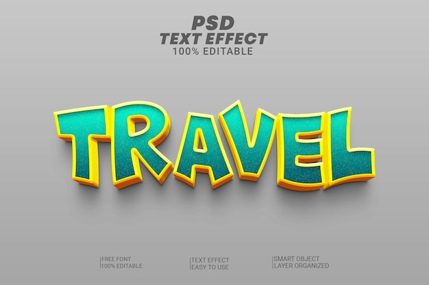 PSD arquivo editável psd de estilo de texto 3d de viagem