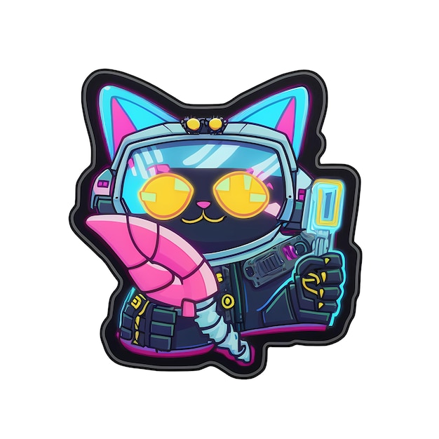 PSD arquivo png de adesivo de gato cyberpunk