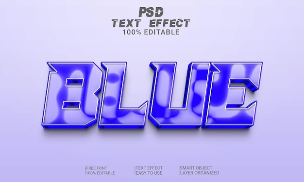 Arquivo psd azul de estilo de efeito de texto 3d