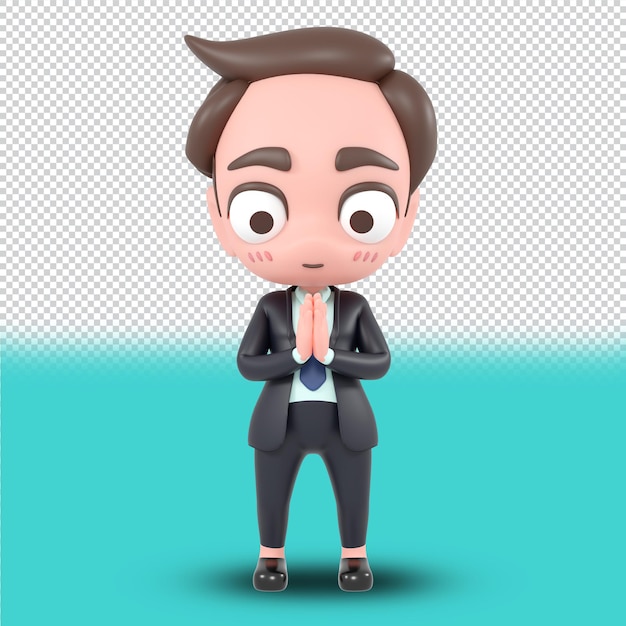 Arquivo psd bonito empresário dos desenhos animados sd modelo 3d render personagem. renderização 3d.