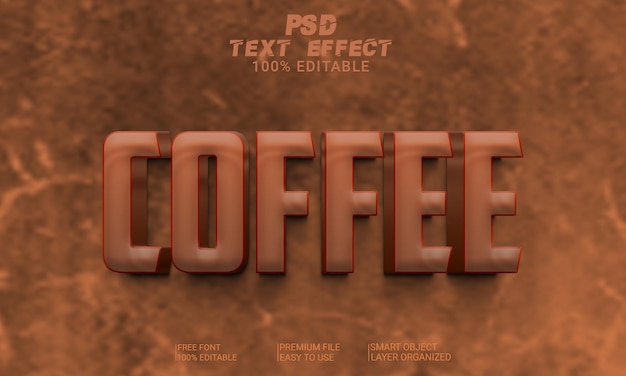 PSD arquivo psd de café com efeito de texto 3d