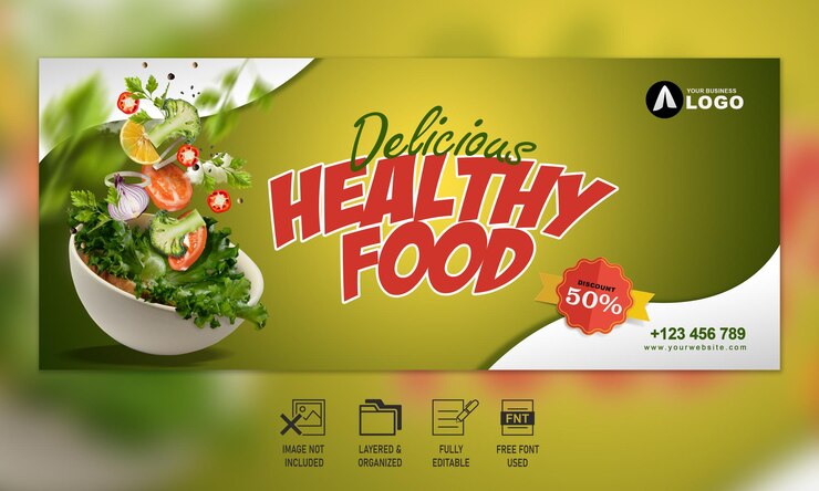 PSD arquivo psd de design de modelo de banner de comida saudável