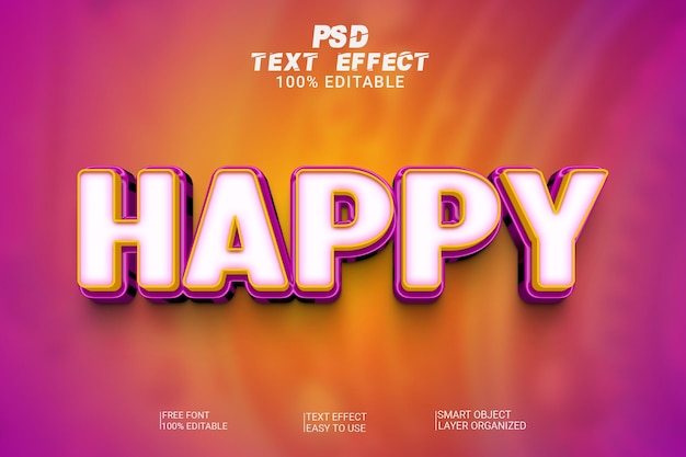 PSD arquivo psd de efeito de estilo de texto feliz