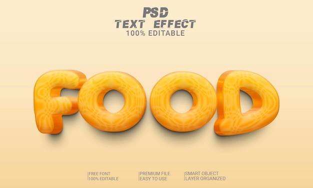 PSD arquivo psd de efeito de texto 3d de alimentos