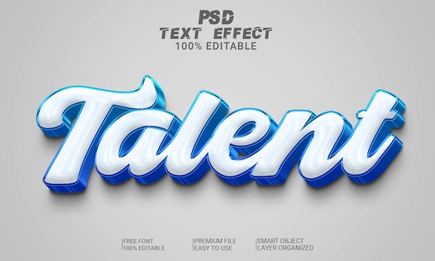 Arquivo psd de efeito de texto 3d de talento