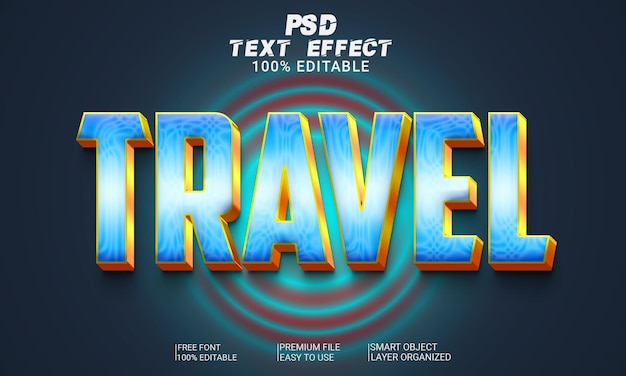 Arquivo psd de efeito de texto 3d de viagem