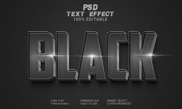 Arquivo psd de efeito de texto 3d preto