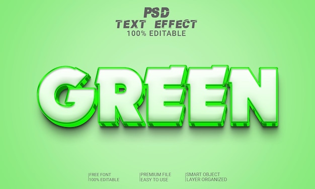 Arquivo psd de efeito de texto 3d verde