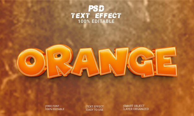 Arquivo PSD de estilo de efeito de texto editável 3d laranja