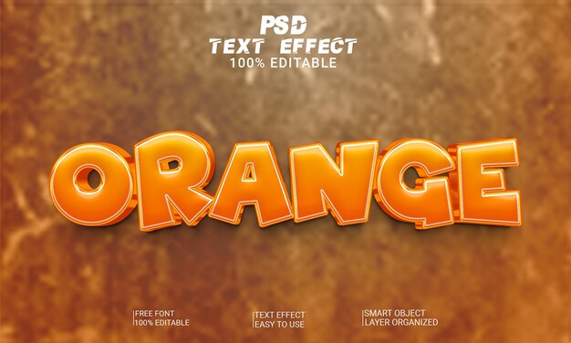 Arquivo psd de estilo de efeito de texto editável 3d laranja