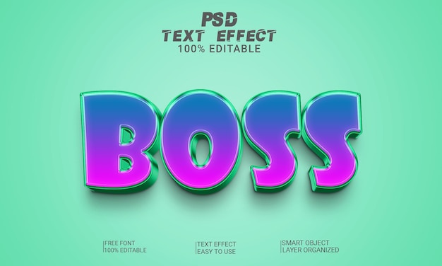 PSD arquivo psd de estilo de efeito de texto editável boss 3d