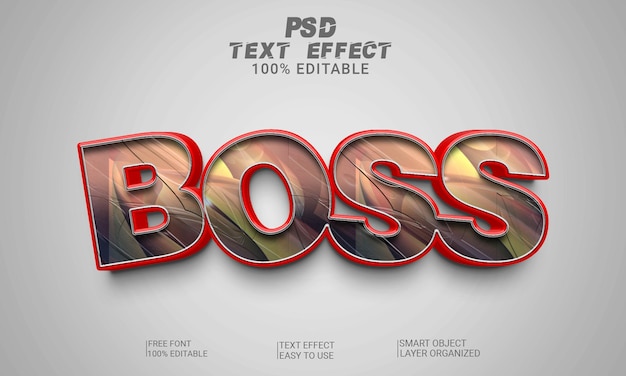 Arquivo PSD de estilo de efeito de texto editável Boss 3d
