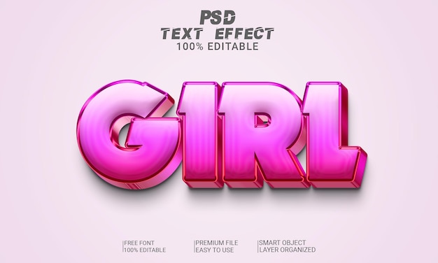Arquivo PSD de garota de efeito de texto 3D