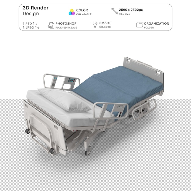 Arquivo psd de modelagem 3d de cama de hospital