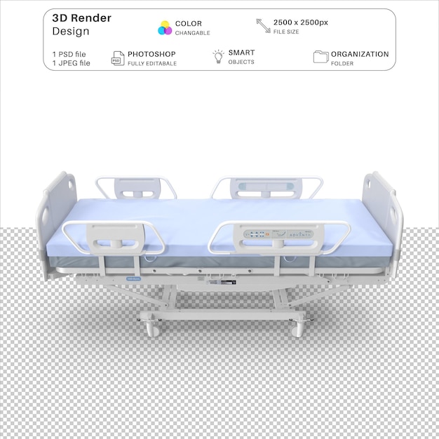 Arquivo PSD de modelagem 3D de cama de hospital