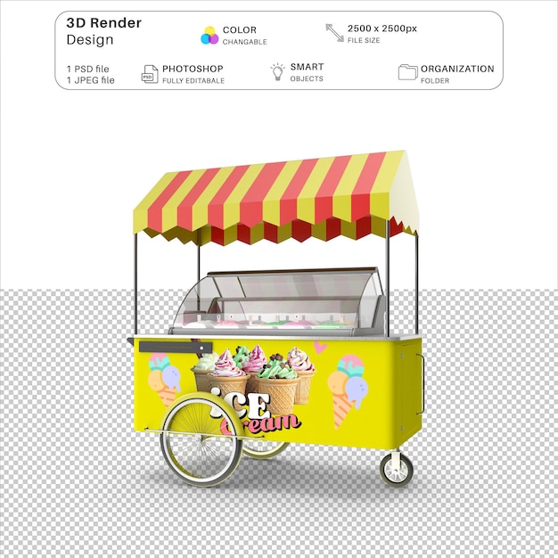 Arquivo PSD de modelagem 3D de carrinho de sorvete