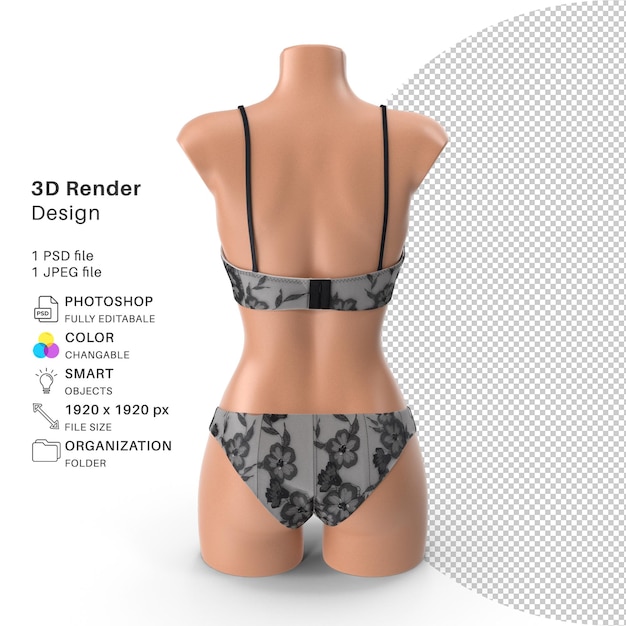 Arquivo psd de modelagem 3d de lingeries realistas