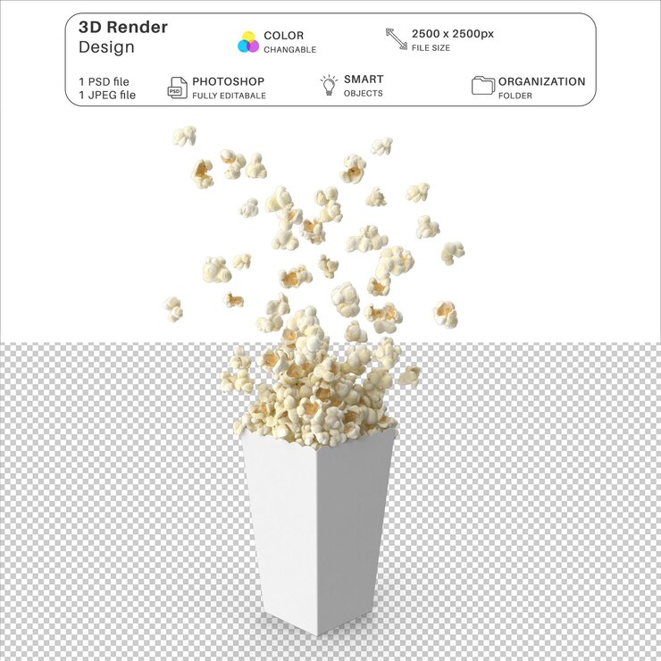 PSD arquivo psd de modelagem 3d de pipocas de filme