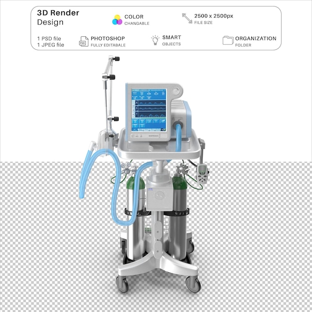 Arquivo psd de modelagem 3d de ventiladores hospitalares