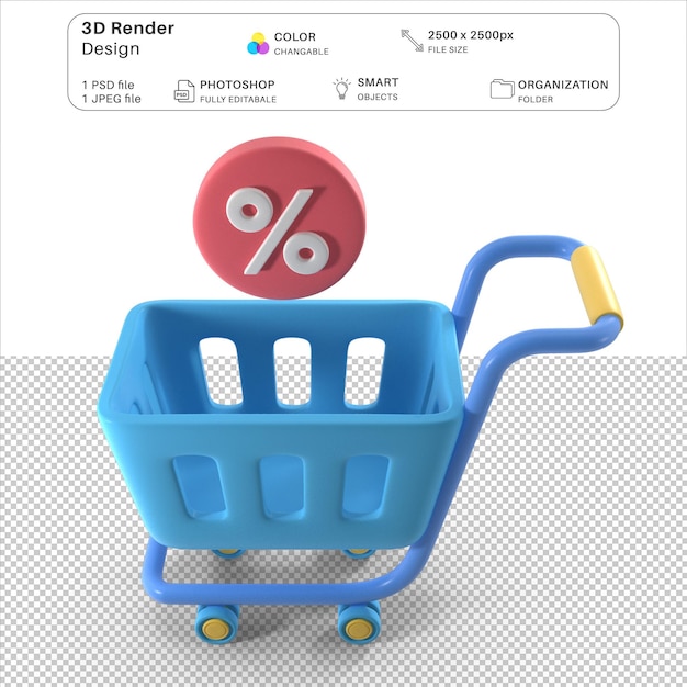 Arquivo PSD de modelagem 3D do carrinho de compras