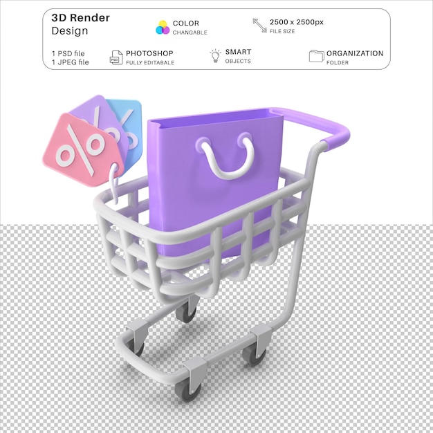 Arquivo psd de modelagem 3d do carrinho de compras