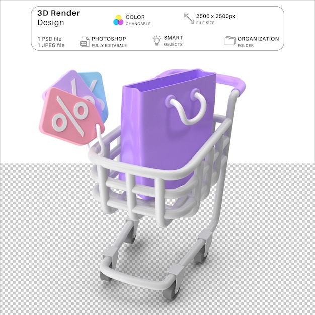 Arquivo psd de modelagem 3d do carrinho de compras