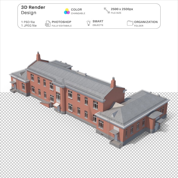 PSD arquivo psd de modelagem 3d do prédio do hospital de desenhos animados