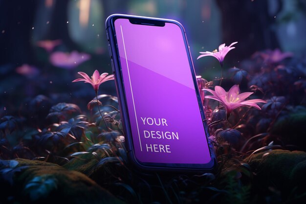 Arquivo PSD Mockup de tela de smartphone no fundo do Fantasy Forrest